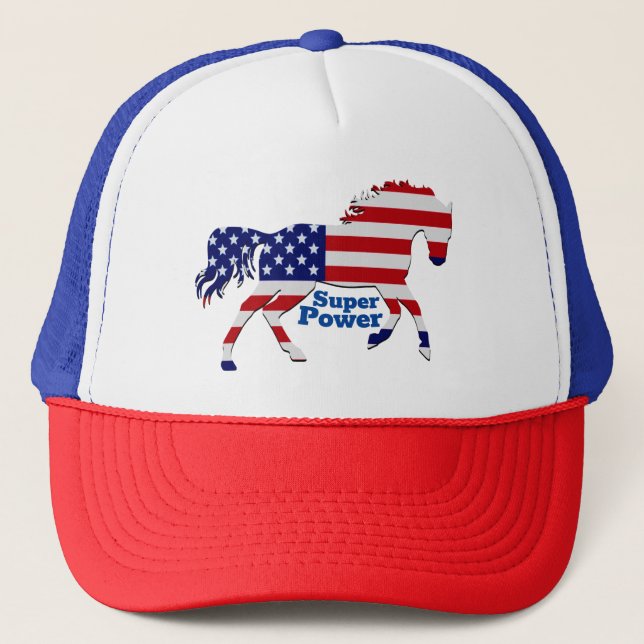 Patriotic Horse Super Power -American Flag Design Trucker Hat (Front)