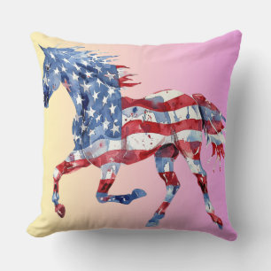 Patriotic Horse Throw Pillow