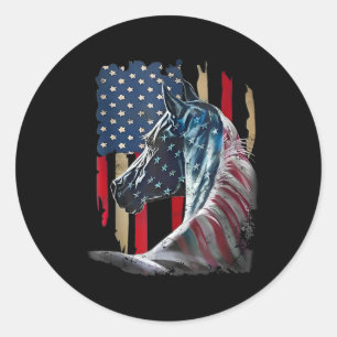 Patriotic Horse Usa Flag Vintage Horse 4th Of July Classic Round Sticker