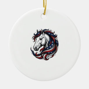 Patriotic Horse Vintage Engraving Vector Art Ceramic Ornament