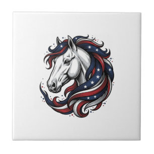 Patriotic Horse Vintage Engraving Vector Art Tile