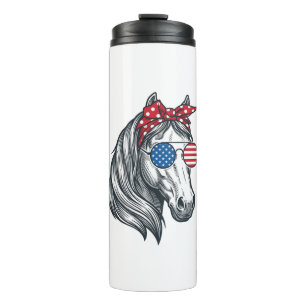 Patriotic Horse With Flag Sunglasses Vintage Vecto Thermal Tumbler