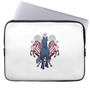 Patriotic Horses Vintage Fireworks Vector Design Laptop Sleeve