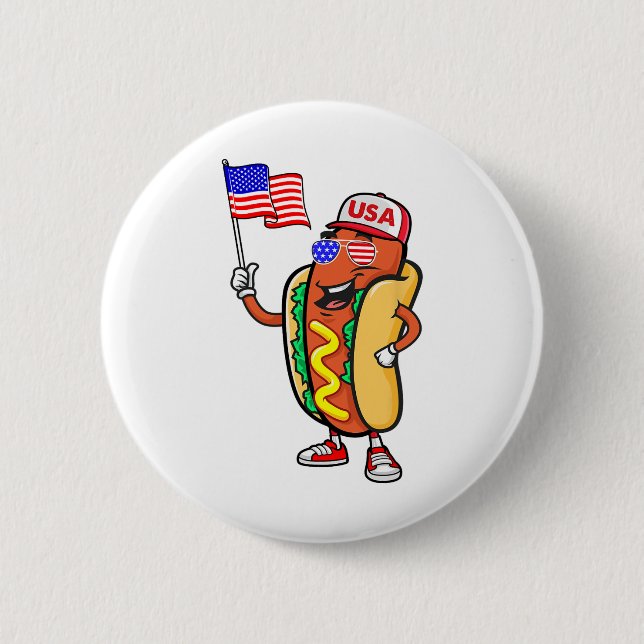 Patriotic Hot Dog American Flag Usa Funny 4th Of J 2 Inch Round Button (Front)