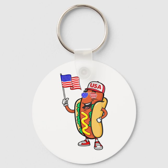 Patriotic Hot Dog American Flag Usa Funny 4th Of J Keychain (Front)