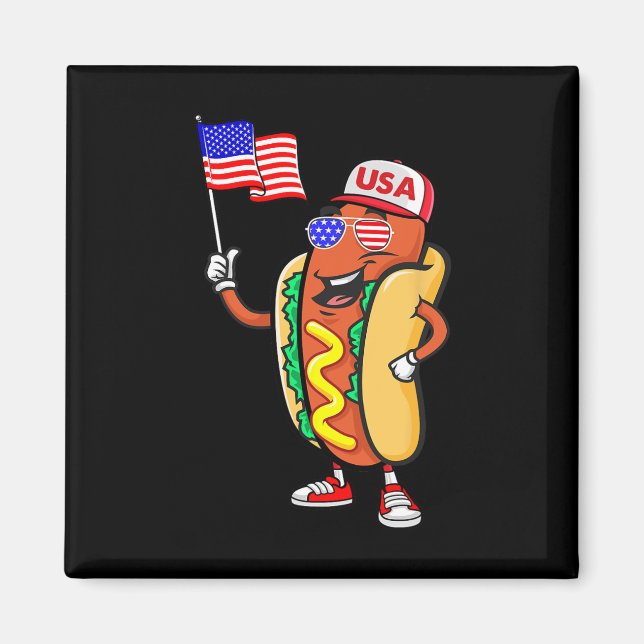 Patriotic Hot Dog American Flag Usa Funny 4th Of J Magnet (Front)