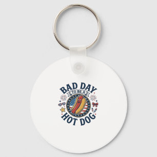 Patriotic Hot Dog Bad Day Funny 4th of July Shirt_ Keychain