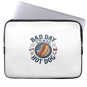 Patriotic Hot Dog Bad Day Funny 4th of July Shirt_ Laptop Sleeve