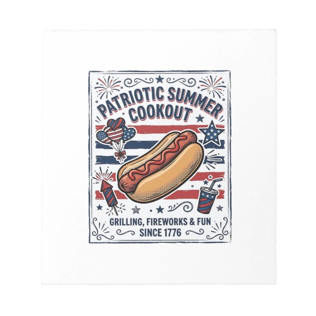 Patriotic Hot Dog Vintage Cookout Notepad (Front)