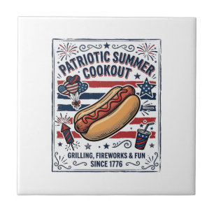 Patriotic Hot Dog Vintage Cookout Tile
