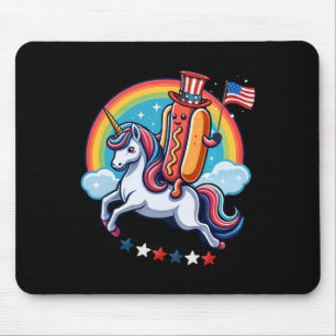 Patriotic Hotdog Riding Unicorn 4th Of July Americ Mouse Pad