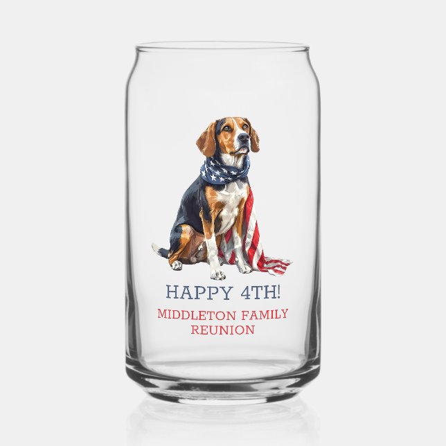 Patriotic Hound Dog Personalized Can Glass (Front)