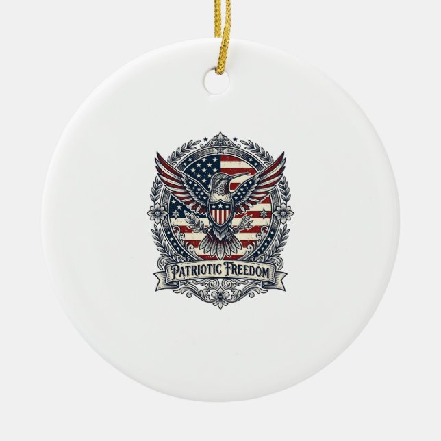 Patriotic Hummingbird Ceramic Ornament (Front)