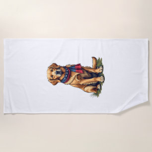 Patriotic Hunting Golden Retriever Vintage Tee 4 Beach Towel