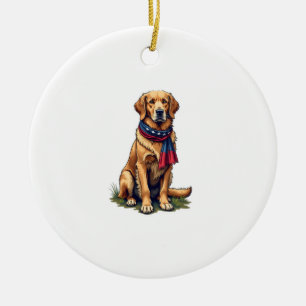 Patriotic Hunting Golden Retriever Vintage Tee 4 Ceramic Ornament