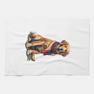 Patriotic Hunting Golden Retriever Vintage Tee 4 Kitchen Towel
