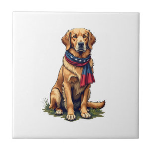 Patriotic Hunting Golden Retriever Vintage Tee 4 Tile