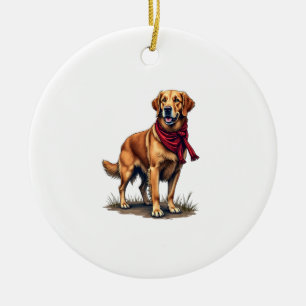 Patriotic Hunting Golden Retriever Vintage Tee Ceramic Ornament