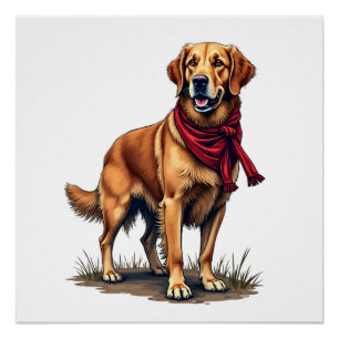 Patriotic Hunting Golden Retriever Vintage Tee Poster