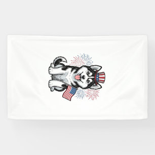 Patriotic Husky Puppy Vintage Engraving Shirt Desi Banner