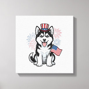 Patriotic Husky Puppy Vintage Engraving Shirt Desi Canvas Print