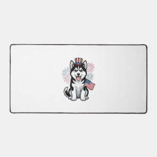 Patriotic Husky Puppy Vintage Engraving Shirt Desi Desk Mat