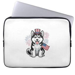 Patriotic Husky Puppy Vintage Engraving Shirt Desi Laptop Sleeve