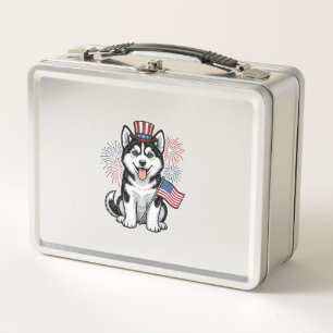 Patriotic Husky Puppy Vintage Engraving Shirt Desi Metal Lunch Box