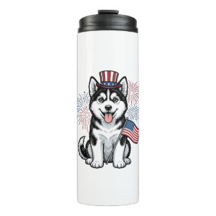 Patriotic Husky Puppy Vintage Engraving Shirt Desi Thermal Tumbler