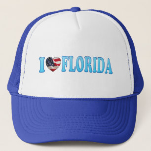 Patriotic I heart Florida on American flag Trucker Hat