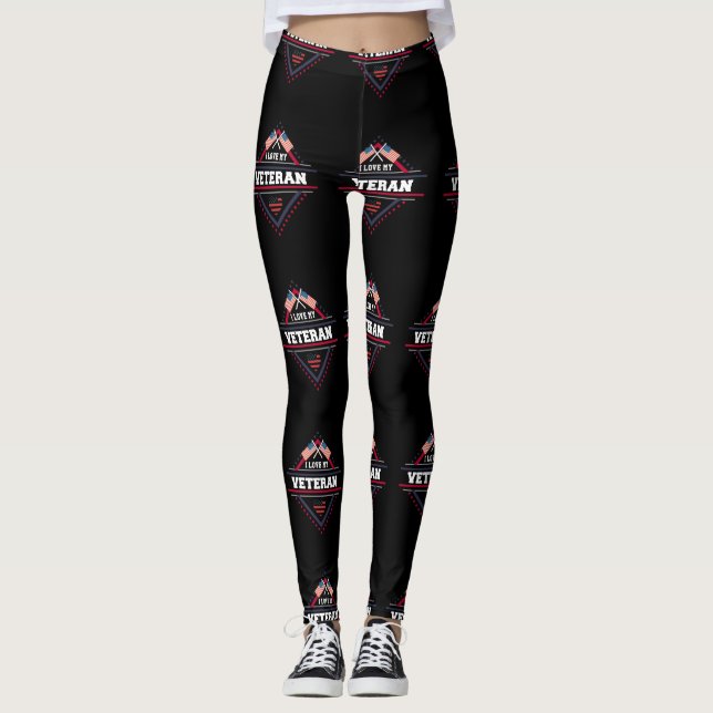 Patriotic I Love My Veteran Military Leggings (Front)
