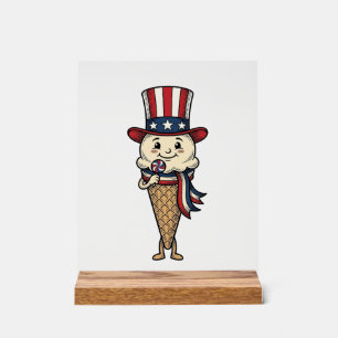 Patriotic Ice Cream Cone Vintage Engraving Design_ Acrylic Sign