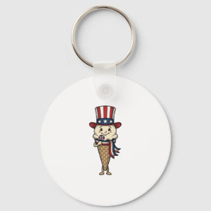 Patriotic Ice Cream Cone Vintage Engraving Design_ Keychain