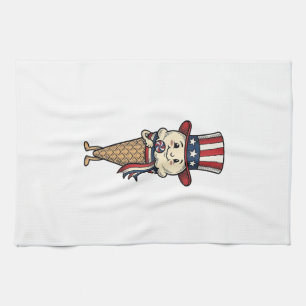Patriotic Ice Cream Cone Vintage Engraving Design_ Kitchen Towel
