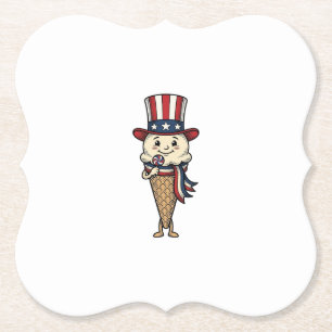 Patriotic Ice Cream Cone Vintage Engraving Design_ Paper Coaster