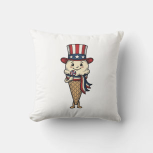 Patriotic Ice Cream Cone Vintage Engraving Design_ Throw Pillow
