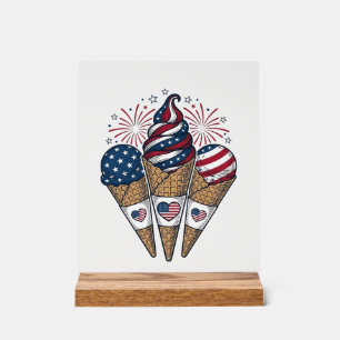 Patriotic Ice Cream Cones Vintage Fourth of July S Acrylic Sign