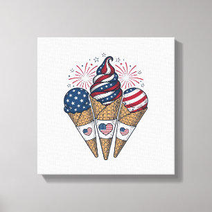 Patriotic Ice Cream Cones Vintage Fourth of July S Canvas Print