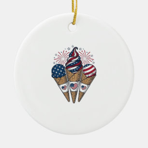 Patriotic Ice Cream Cones Vintage Fourth of July S Ceramic Ornament