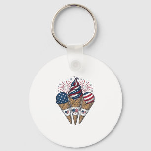 Patriotic Ice Cream Cones Vintage Fourth of July S Keychain