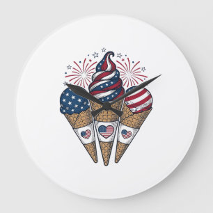 Patriotic Ice Cream Cones Vintage Fourth of July S Large Clock