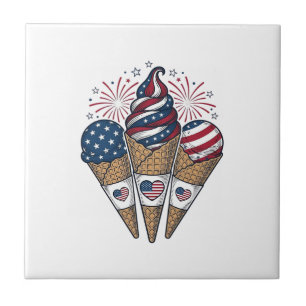 Patriotic Ice Cream Cones Vintage Fourth of July S Tile