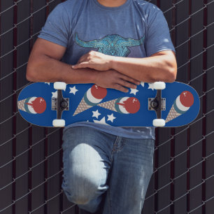 Patriotic Ice Cream Stars Pattern Blue Skateboard