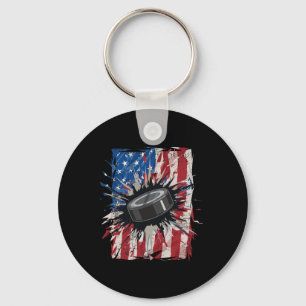 Patriotic Ice Hockey 4th Of July Men Usa American Keychain