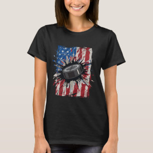 Patriotic Ice Hockey 4th Of July Men Usa American T-Shirt