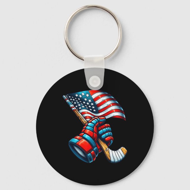 Patriotic Ice Hockey 4th Of July Usa Independence  Keychain (Front)