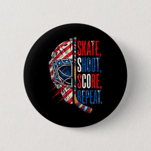 Patriotic Ice Hockey Skate Shoot Score Repeat Usa 2 Inch Round Button
