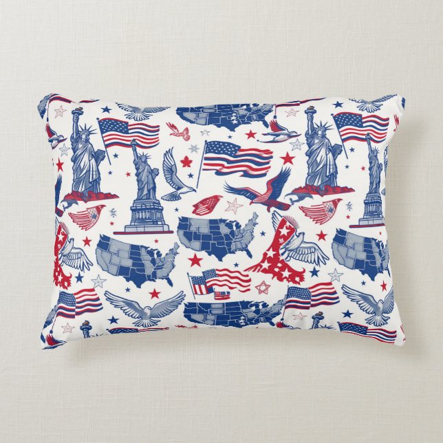 Patriotic Icons Pattern – Statue of Liberty, Flag Accent Pillow (Front)