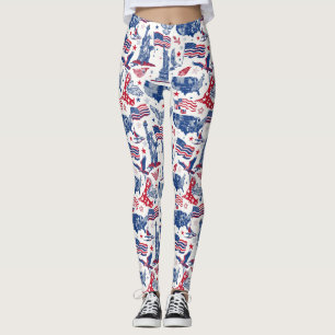 Patriotic Icons Pattern – Statue of Liberty, Flag Leggings