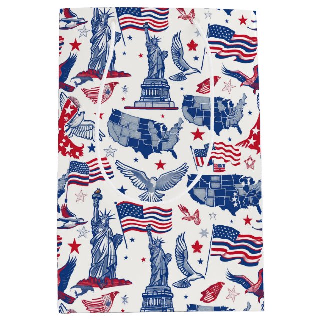 Patriotic Icons Pattern – Statue of Liberty, Flag Medium Gift Bag (Front)